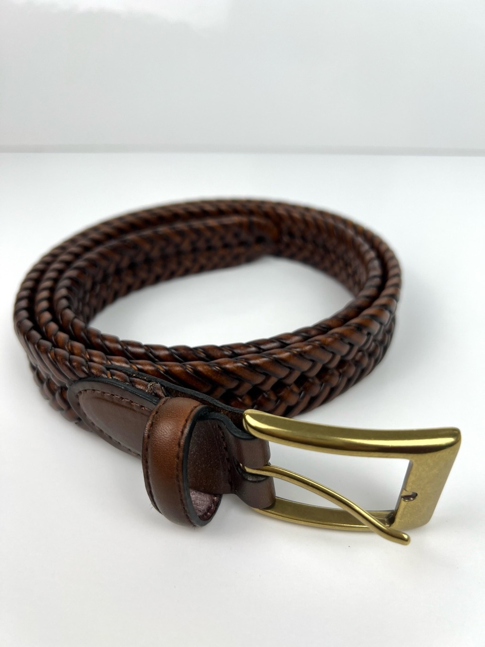 Columbia CCB Woven Braided Brown Quality Leather Men’s Belt 40 Goldtone Buckle